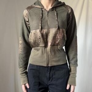 Khaki green grungy zip-up hoodie